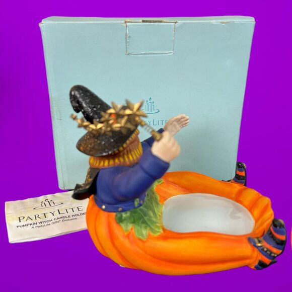 Retired PartyLite Halloween Witch Pumpkin Jar Pillar Candleholder P8212 w/ Box - Picture 4 of 8